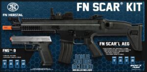 FN airsoft SCAR AEG BK replika + FN airsoft FN airsoftS-9 springer