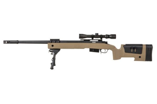 Specna Arms airsoft SA-S03 CORE™ Sniper Rifle TAN replika s optičkim ciljnikom i bipodom
