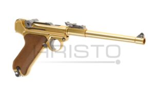 Airsoft pištolj WE P08 8 Inch Full Metal GBB (gas-blowback) Gold