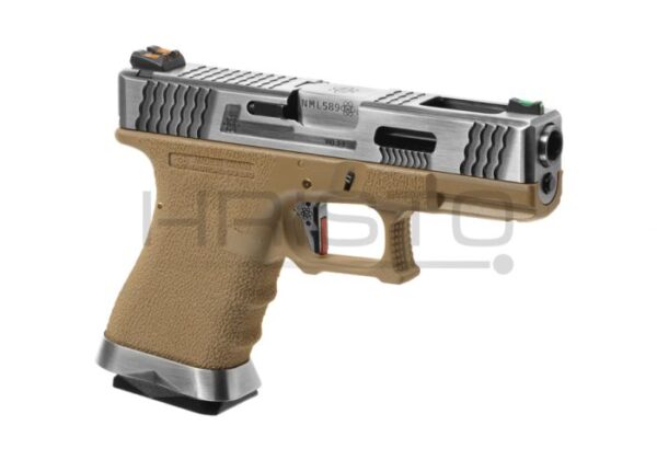 Airsoft pištolj WE G-Force 19 SV Silver cijev Metal Version GBB (gas-blowback) DESERT